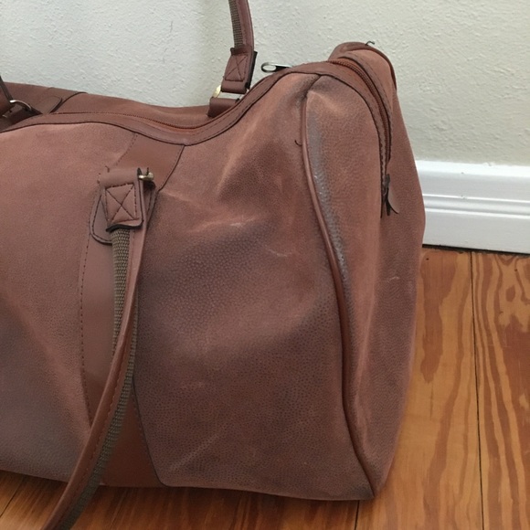 LP Vintage 80s Lagerfeld Faux Suede Large Brown Duffel Bag | 21x13x10 - Picture 3 of 6